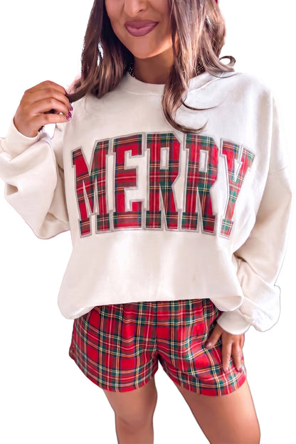 Red Plaid MERRY Holiday Long Sleeve Top and Shorts Set