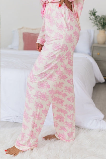 Ensemble pyjama à manches longues et pantalon à fleurs roses