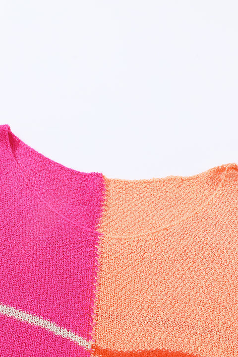 Suéter de punto de patchwork a rayas con bloques de color de talla grande amarillo