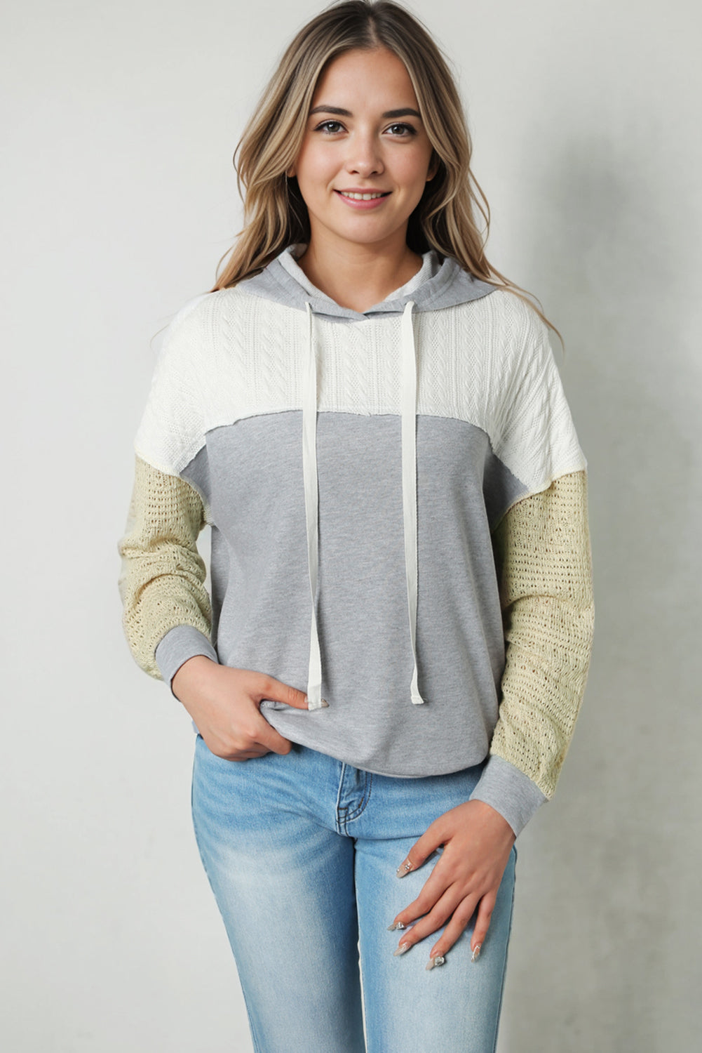 Sweat à capuche patchwork gris colorblock 