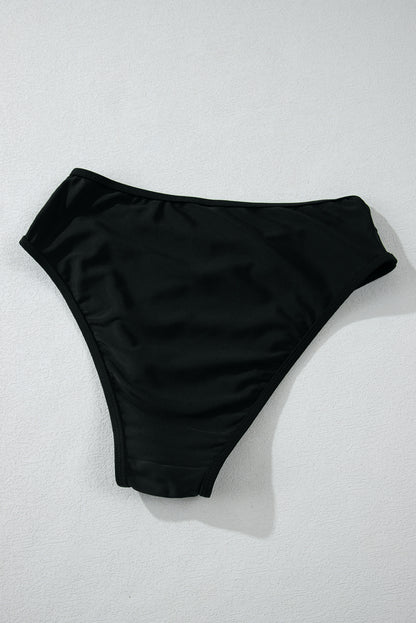 Bikini push-up noir à col en V et bordure en maille transparente