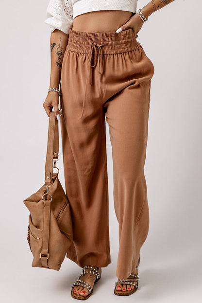 Drawstring Elastic Waist Casual Wide Leg Pants