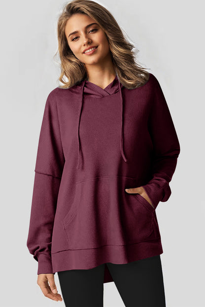 Sweat à capuche oversize en tricot gaufré Red Dahlia doublé polaire