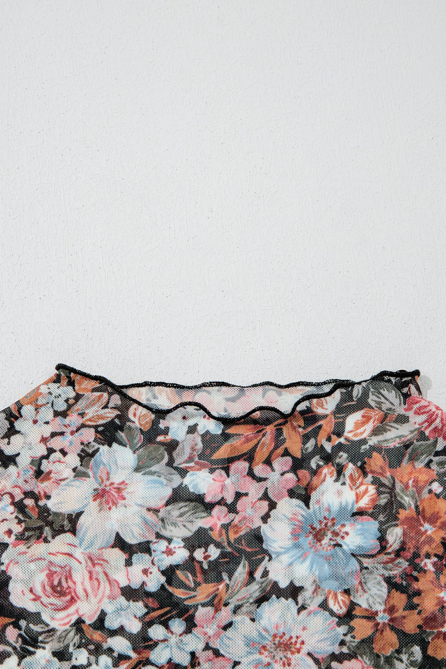 Brown Floral Printed Mesh Short Sleeve Top