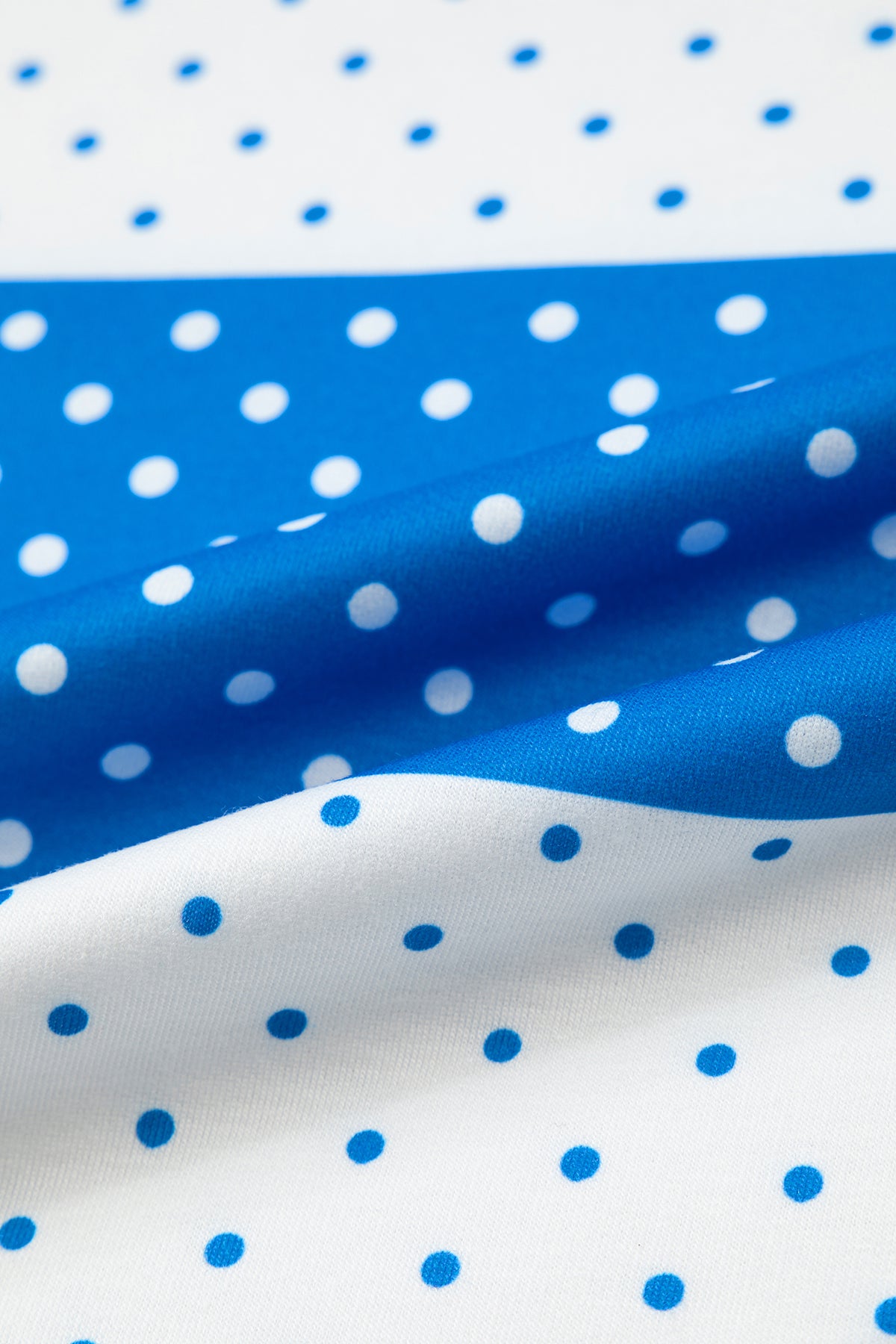 Blue Polka Dot Patchwork Colorblock Long Sleeve Top