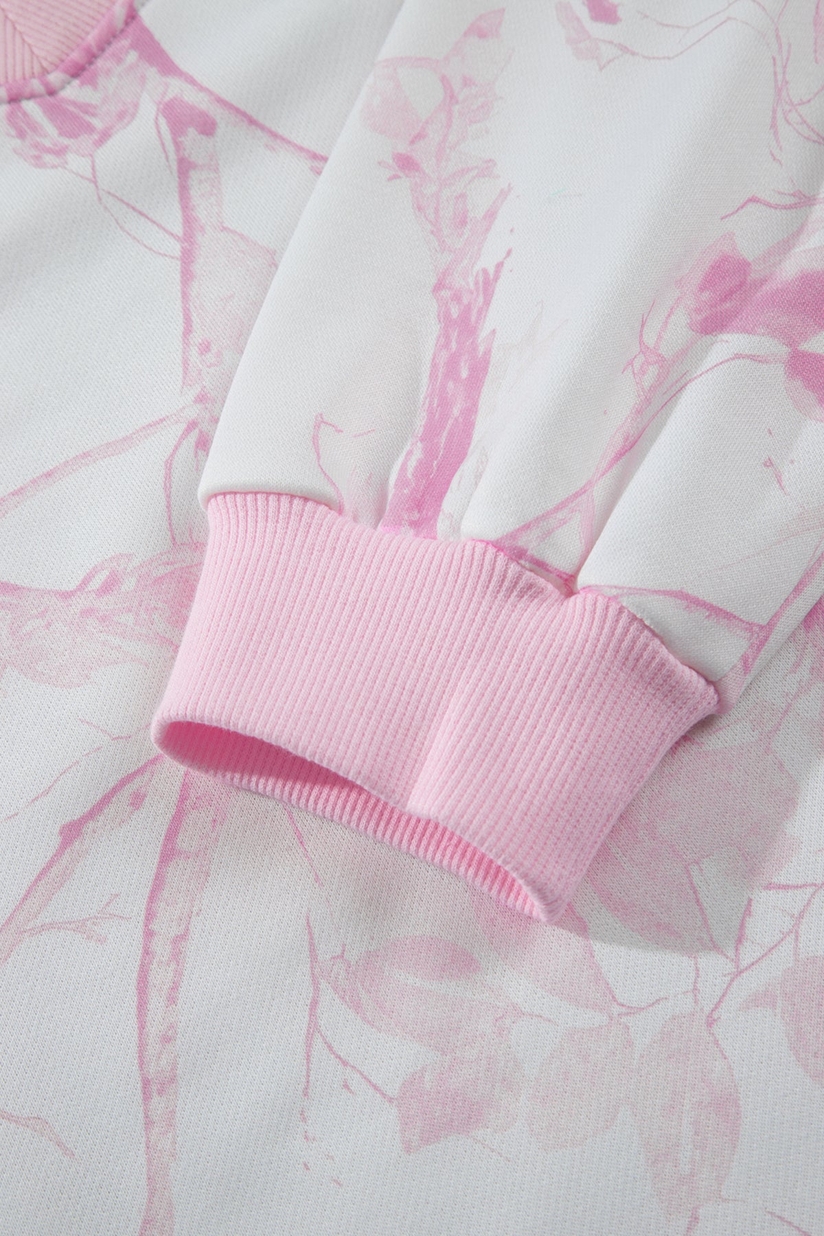 Pink Abstract Plant Print Long Sleeve V Neck Pant Set