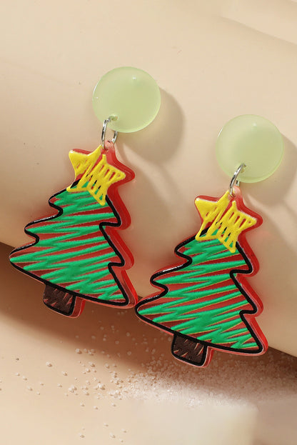 Aretes acrílicos con forma de árbol de Navidad rojo 
