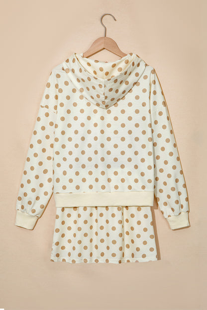 Khaki Polka Dot Hooded Long Sleeve Top Casual Mini Skort Set