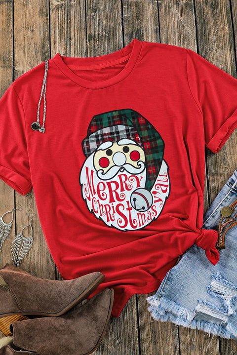 Red Santa Clause Graphic Crew Neck Christmas T Shirt