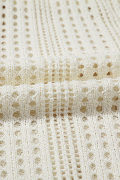 Robe de plage beige en maille ouverte avec cordon de serrage à la taille