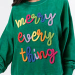 Dark Green merry little thing Corded Letter Graphic Ribbed Loose Sweatshirt