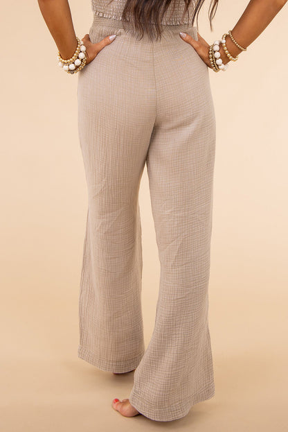 Pantalones caqui con textura de cintura alta y pierna ancha de talla grande 