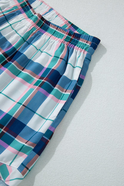 Ensemble 2 pièces chemise et short à carreaux bleus