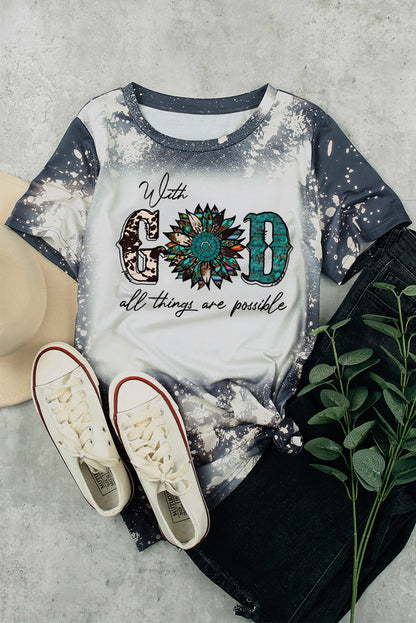 Haut à manches courtes multicolore à imprimé léopard et lettres LIGHT