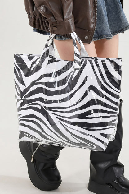 White Zebra Print Travel Tote Bag