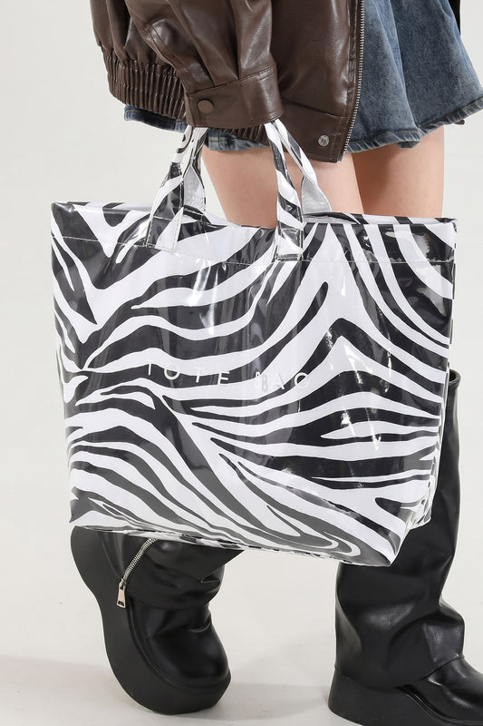 White Zebra Print Travel Tote Bag