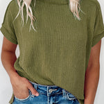 Jungle Green Textured Knit Exposed Stitching T-shirt