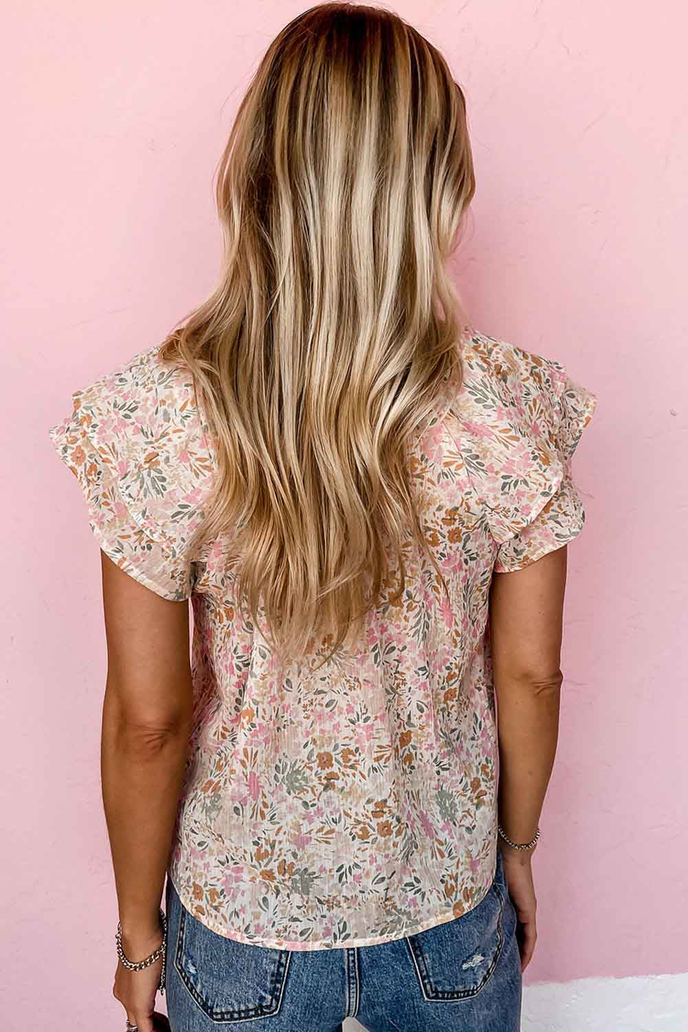 Top con cuello mandarín floral multicolor 