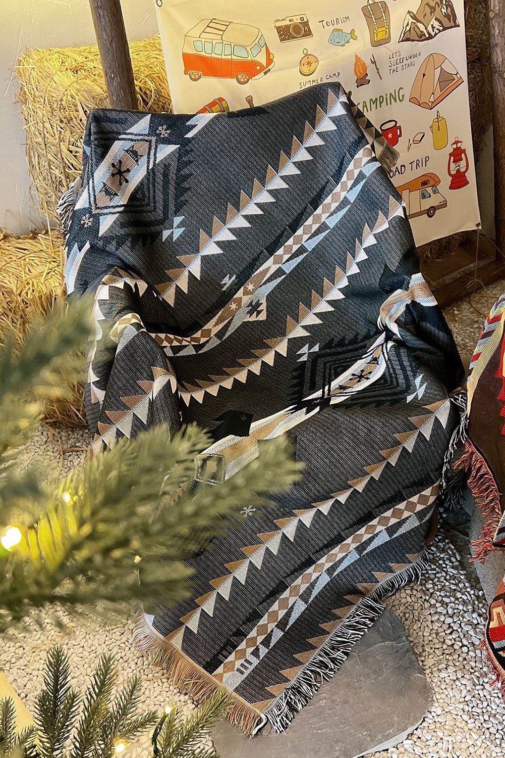 Western Pattern Tasseled Large Blanket