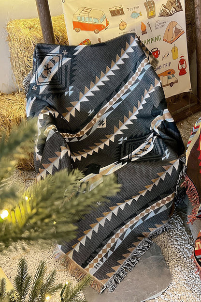 Western Pattern Tasseled Large Blanket