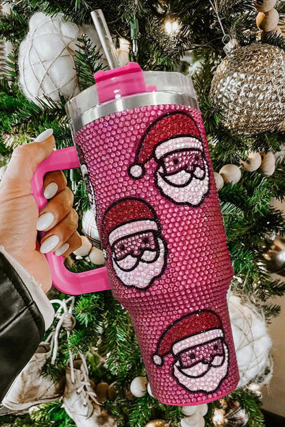 White Christmas Santa Claus Diamond Thermos Cup with Straw