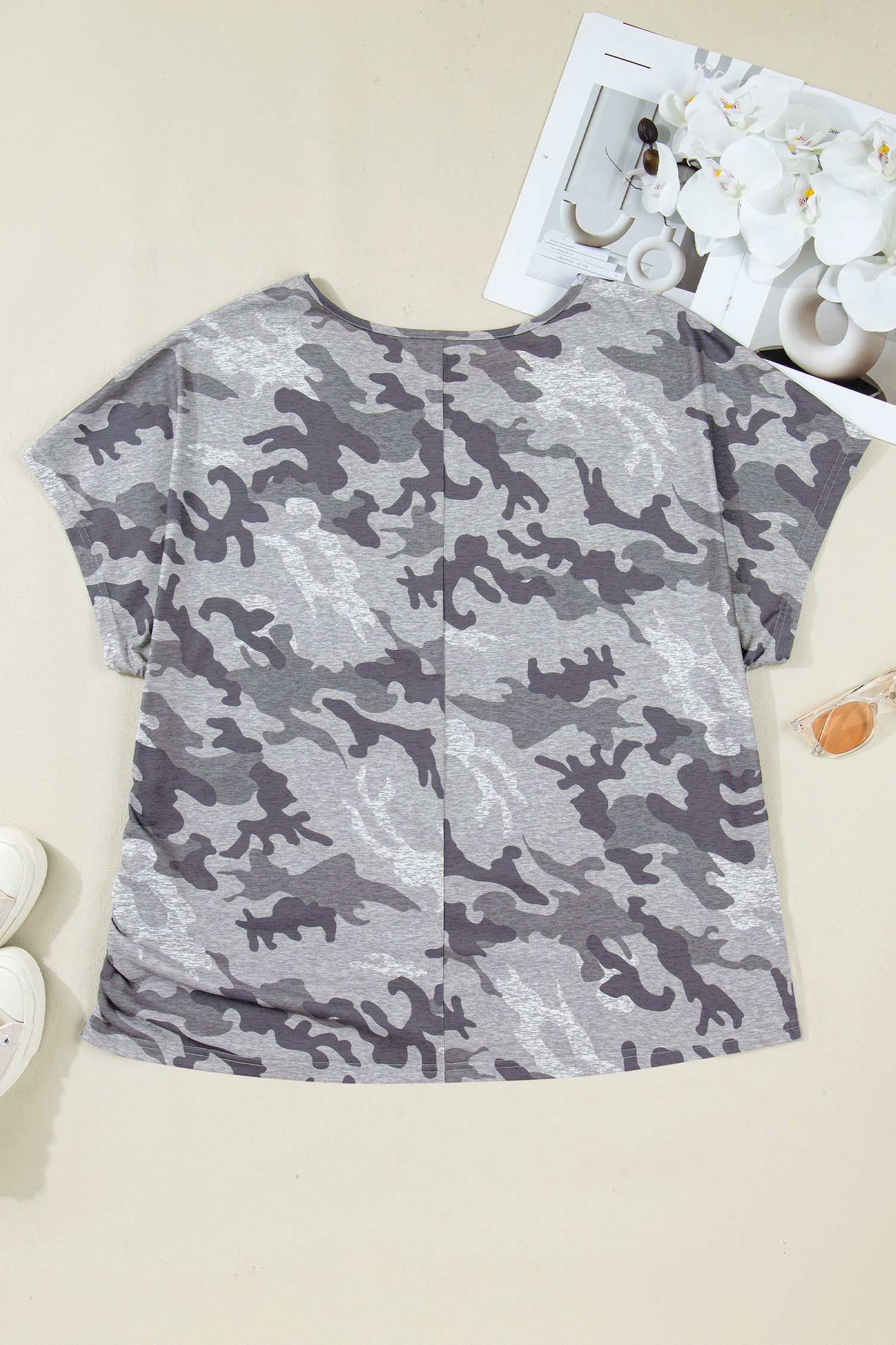 Gray Plus Size Camo Print Casual T Shirt