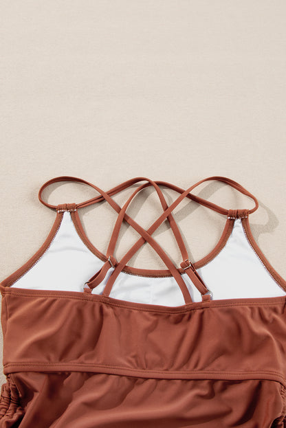 Maillot de bain tankini 2 pièces rouge minéral avec cordon de serrage et effet gainant