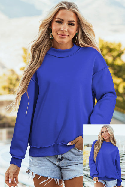 Bluing Oversize Drop Shoulder Reversible Mock Neck Sweatshirt