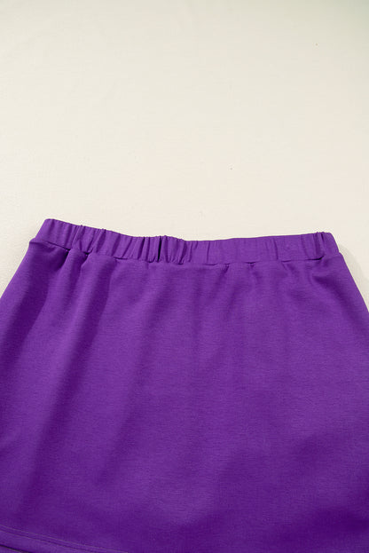 Wisteria Collar Half Zip Pullover Mini Skirt Plus Size 2pcs Set