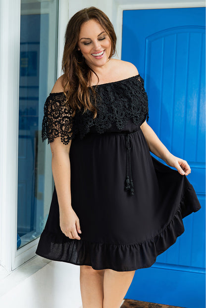 Off-the-shoulder Lace Sleeves Plus size Dress