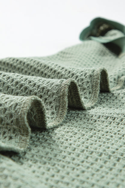 Gilet fluide en tricot gaufré à col rond vert d'eau