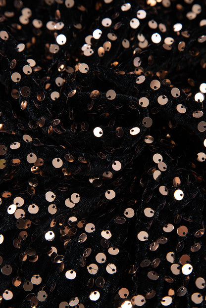 Body noir à manches bouffantes et sequins avec dos en V profond