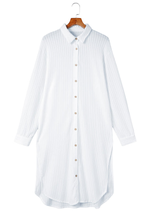 Striped Crinkle Button Front Cover Up Shirt Dress