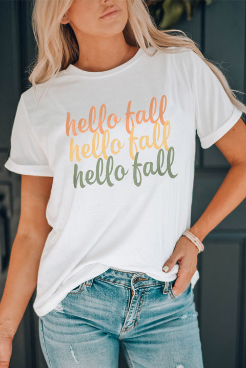 Hello Fall Digital Graphic Casual T Shirt