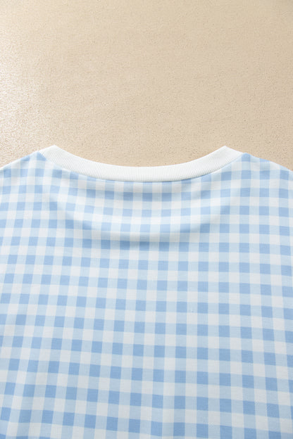 Light Blue Casual Plus Size Plaid Sweatshirt