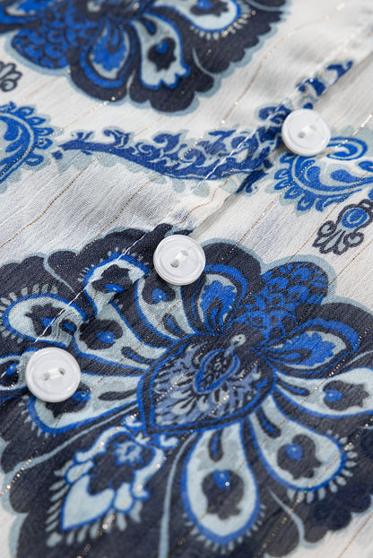 Chemise ample boutonnée à motif tribal bleu