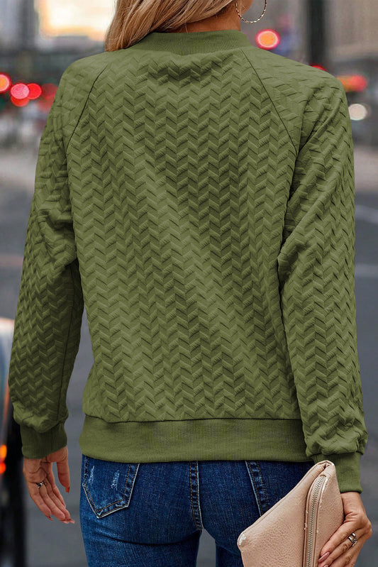 Jungle Green Solid Textured Raglan Sleeve Pullover Sweatshirt