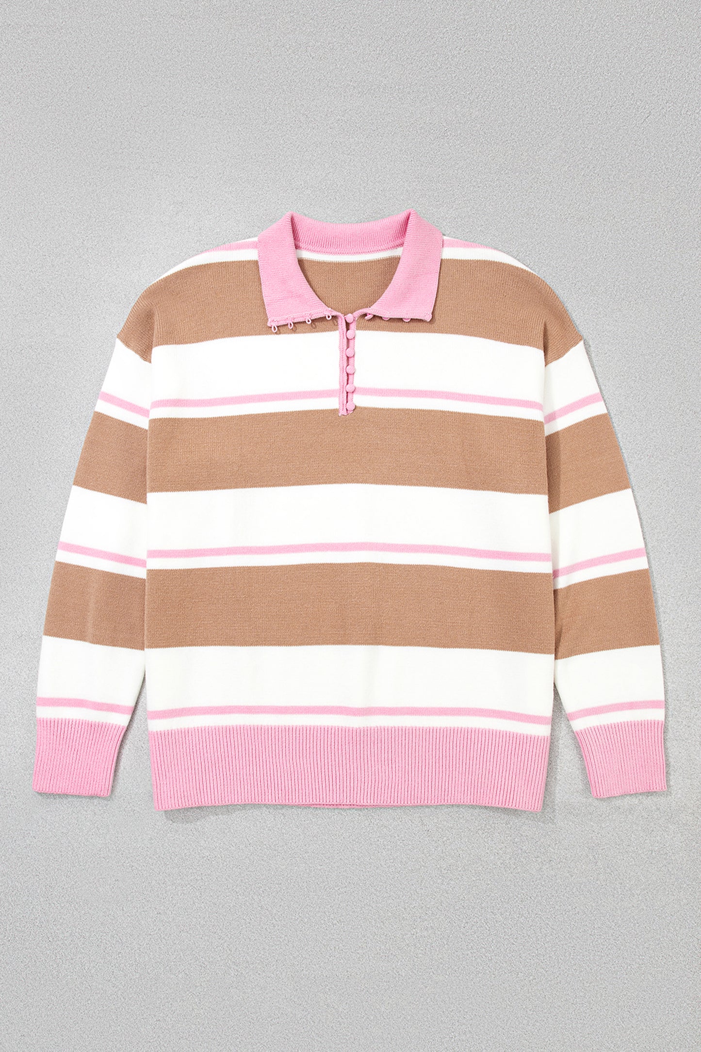 Pink Stripe Striped Colorblock V Neck Long Sleeve Tunic Sweater
