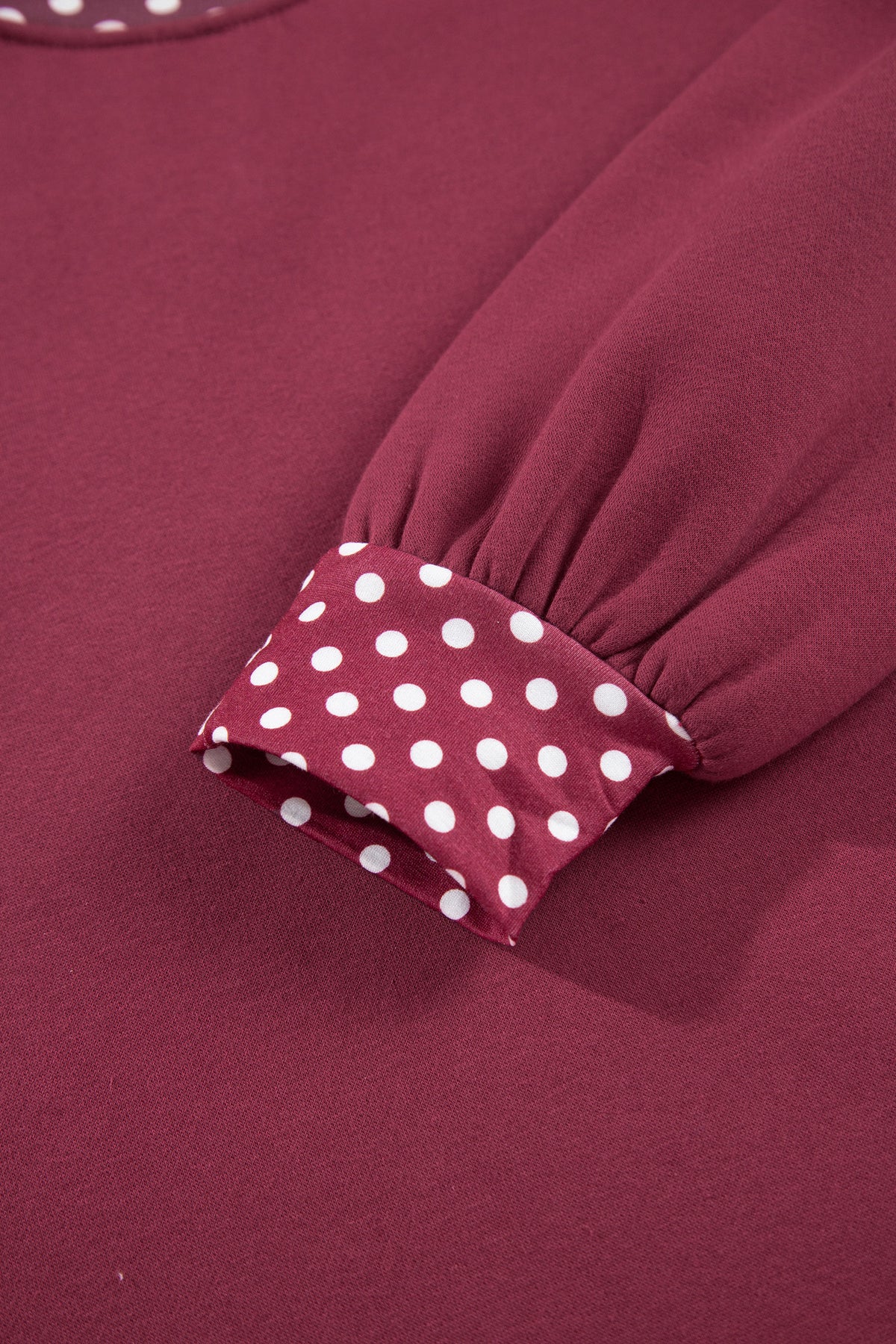 Burgundy Colorblock Polka Dot Contrast Trim Oversized Sweatshirt
