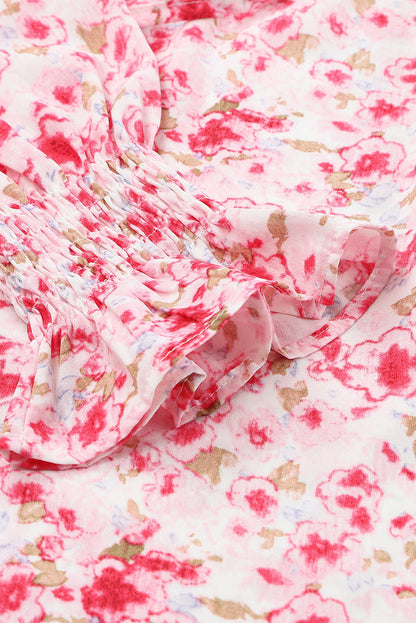 Blusa con botones y cuello en V con estampado floral 