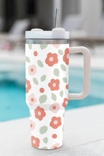 White Floral Leaves Print Stainless Large Portable Cup 1200ml
