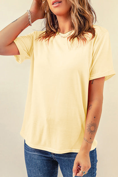 Sachet Pink Bright Casual Plain Crew Neck Tee