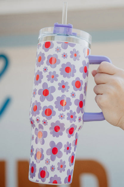 Orchid Petal Flower Print Handle Stainless Steel Portable Cup