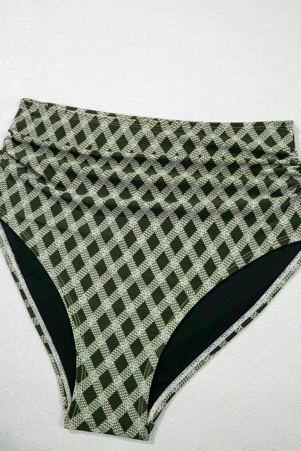 Bikini taille haute à carreaux et pois verts