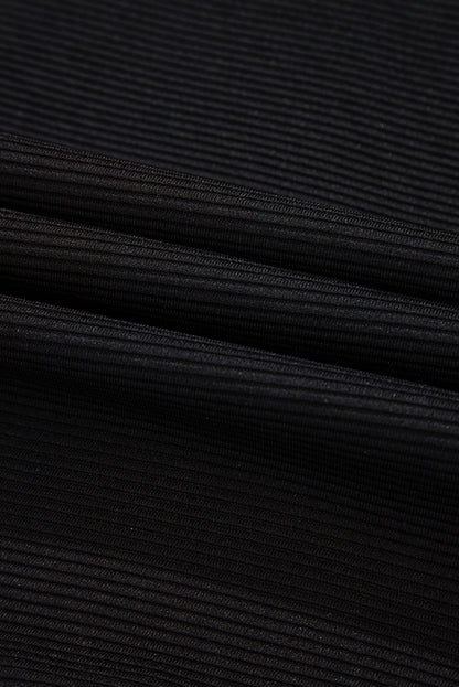 Black Textured Quarter Zip Kangaroo Pocket Top Drawstring Shorts Set