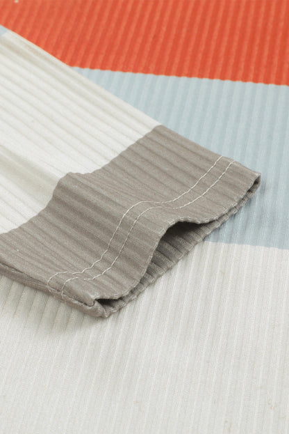 Color Block Ribbed Long Sleeve Top with Pocket