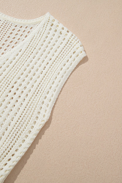 Robe de plage beige en maille ouverte avec cordon de serrage à la taille