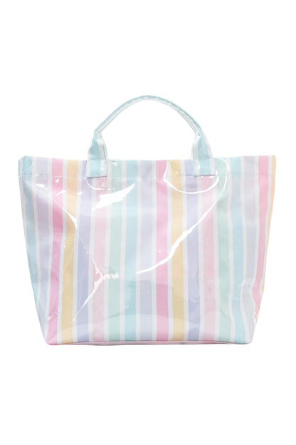Red Glossy Striped Vinyl Large Tote Bag