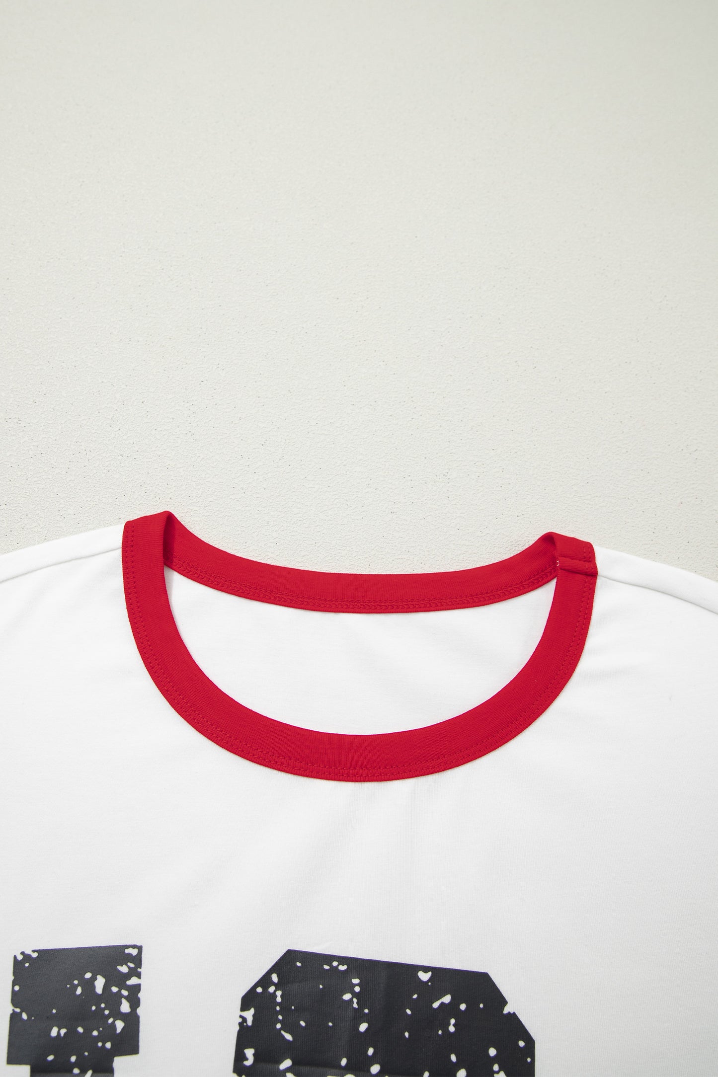 White USA Letter Printed Varsity Striped Sleeve Round Neck Tee