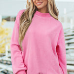 Bright Pink Oversize Drop Shoulder Reversible Mock Neck Sweatshirt